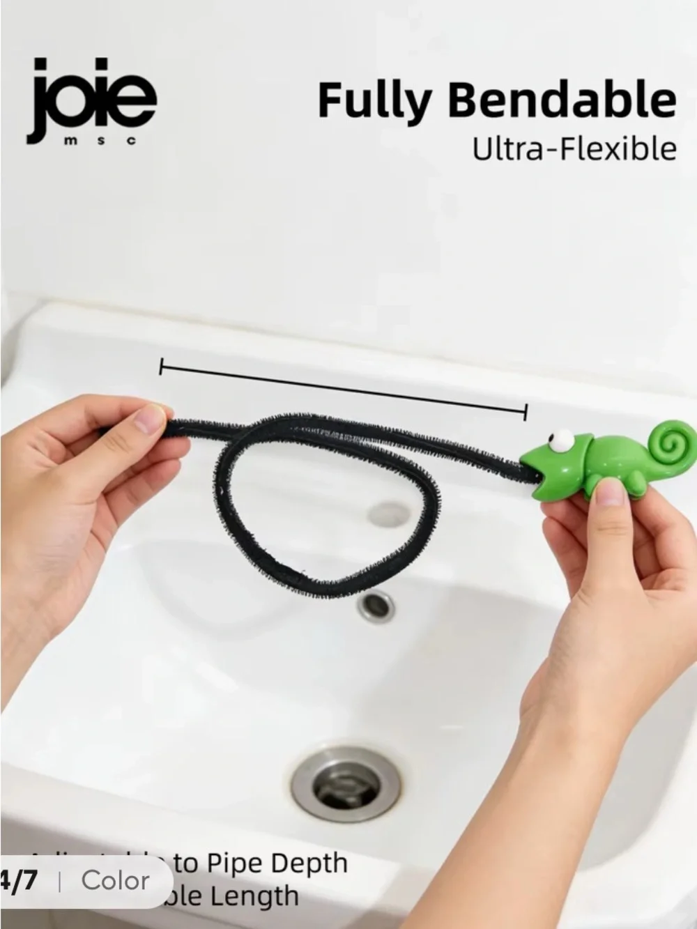Joie Green Chameleon Drain Cleaner with Black Brush Cable